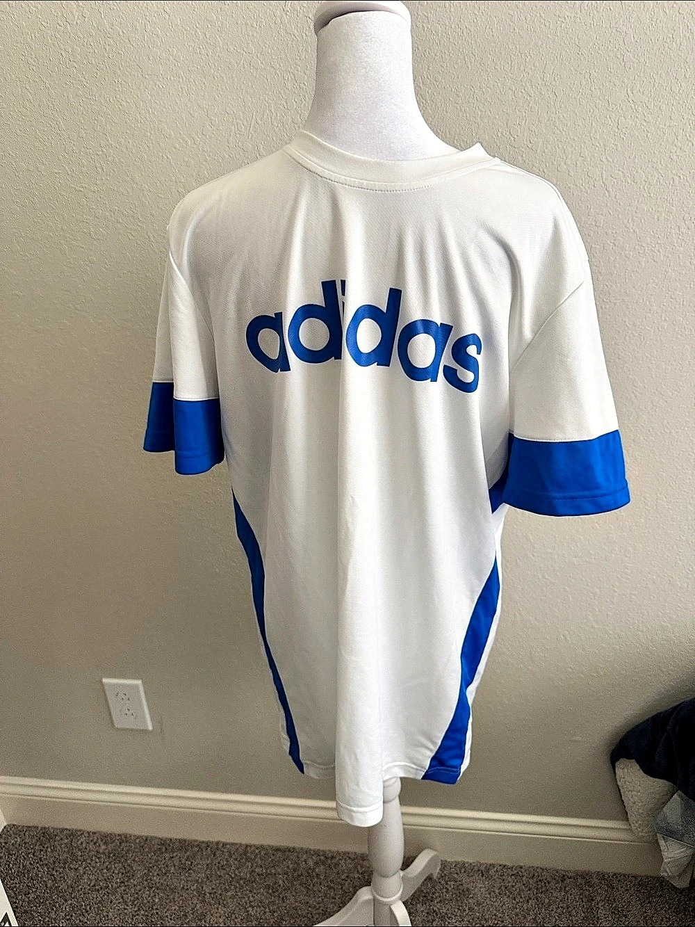 adidas Men's Color Block Jersey in White & Blue Size Large
